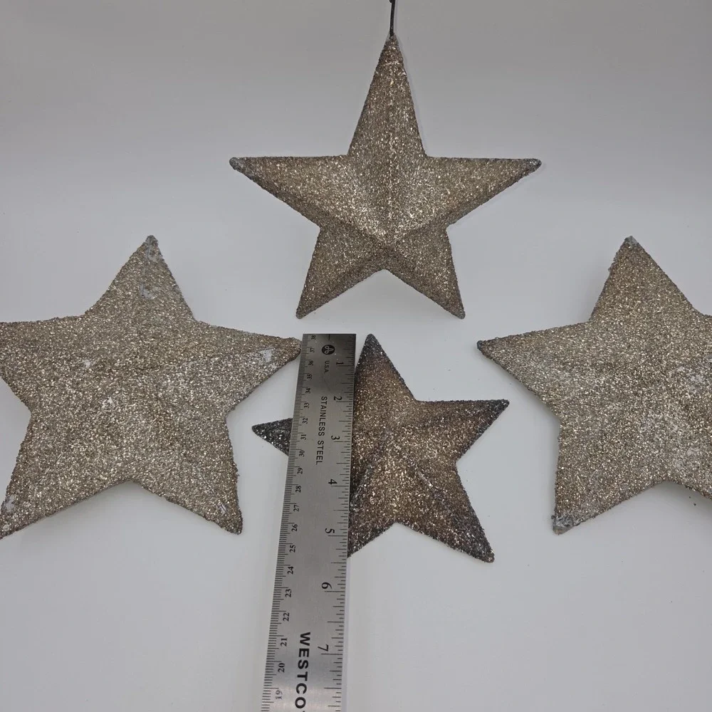 Lot of 4 Christmas ornaments Wendy Addison Stars Cannon Falls silver glitter